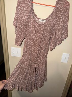 Impressions Mauve Floral Romper with Tie Waist